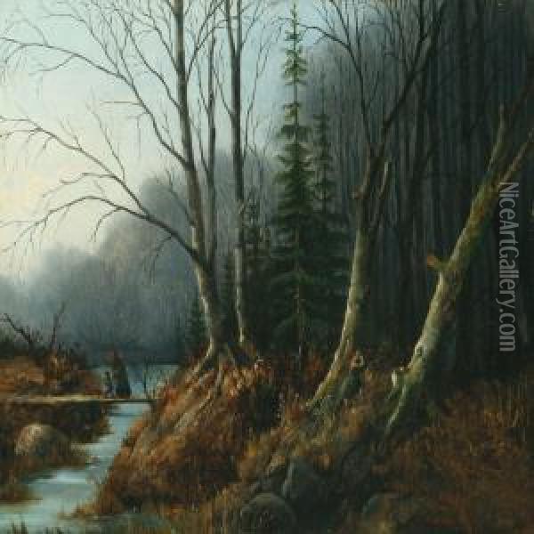 Landscape, Winter Oil Painting - Christian Andreas Schleisner