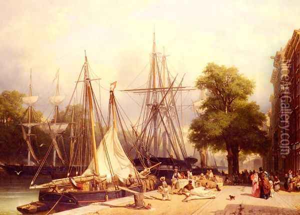 Activity By The Docks Oil Painting - Frans Arnold Breuhaus de Groot