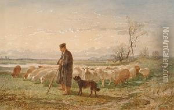 A Shepherd And His Flock Oil Painting - Felix Saturnin Brissot de Warville