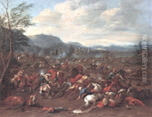 Cavalry Skirmish On An Extensive Battle Field With Turks Oil Painting - Jan Frans van Bredael the Elder