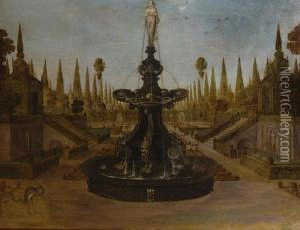 Giardino Di Villa Con Fontana Oil Painting - Lodovico Pozzoserrato (see Toeput, Lodewijk)