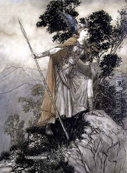 Brunhilde, illustration from The Rhinegold and the Valkyrie by Richard Wagner, 1910 Oil Painting - Arthur Rackham