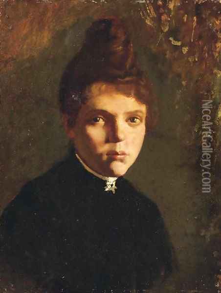 La ragazza girl in a black dress Oil Painting - Giacomo Favretto