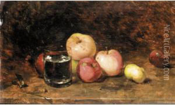 Still Life Of Apples And A Glass Of Water Oil Painting - Philippe Rousseau