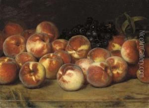 Still Life With Peaches And Grapes Oil Painting - Lemuel Everett Wilmarth