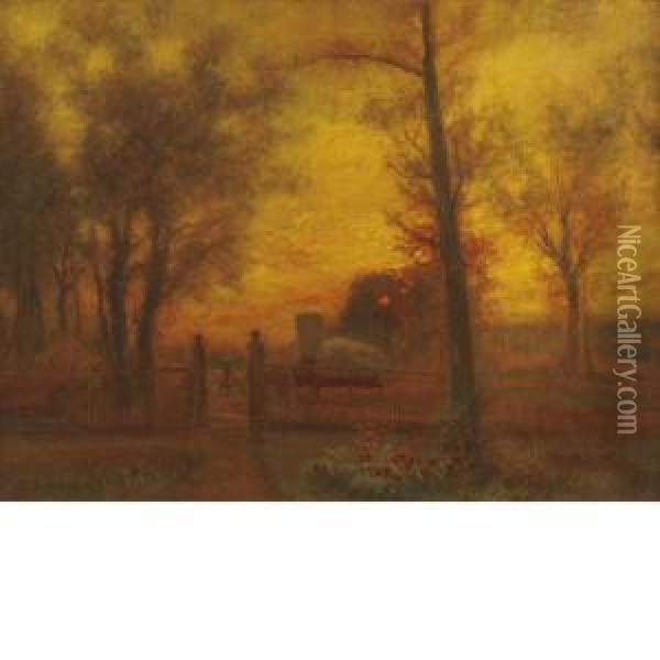 Passing A Gate At Sunset Oil Painting - Charles Henry Miller