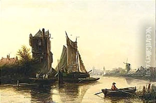 A River Landscape In Summer 2 Oil Painting - Jan Jacob Coenraad Spohler