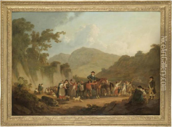 Miners Setting Out From Lord 
Cawdor's Lead Mine In Camarthenshire To Encounter The French Banditti At
 Fishguard Oil Painting - Julius Caesar Ibbetson