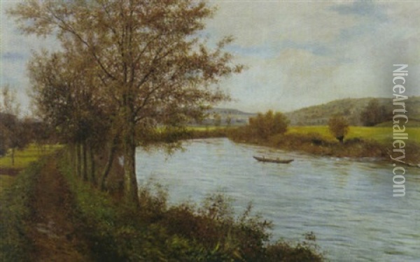 Fluslandschaft Im Herbst (am Neckar?) Oil Painting - Julius Kornbeck
