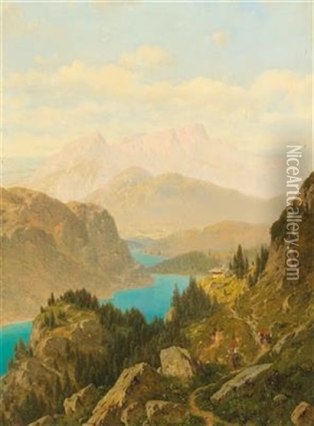 View Of The Konigssee And The Untersberg Oil Painting - Josef von Schloegl