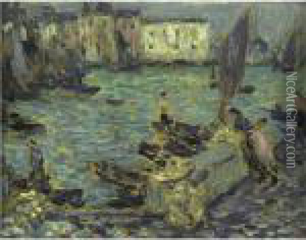Le Port De Peche Oil Painting - Henri Eugene Augustin Le Sidaner