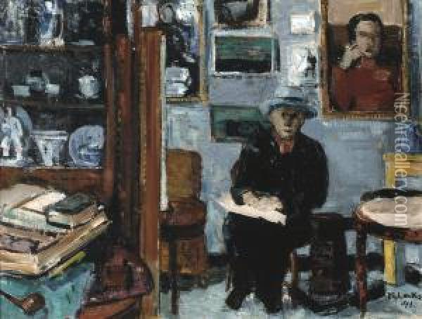 Kunstenaar In Zijn Atelier (1941) Oil Painting - Philibert Cockx