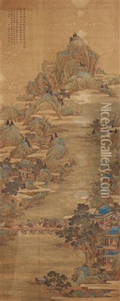 A Hanging Scroll Of A River Scene Oil Painting -  Qiu Ying