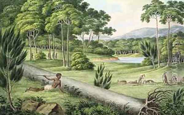 Aborigines hunting kangaroos Oil Painting - Joseph Lycett