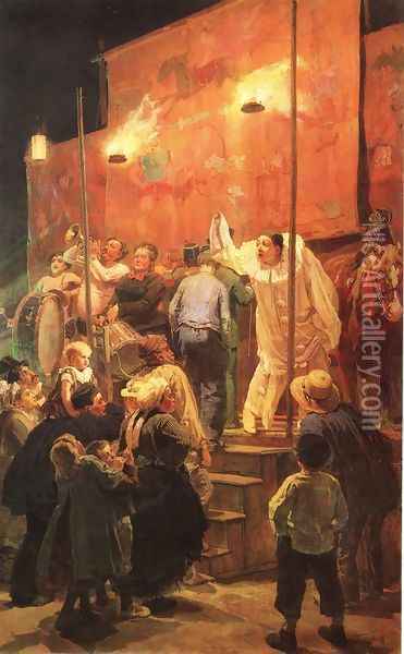 Acrobats in Paris suburb, 1877 Oil Painting - Viktor Vasnetsov