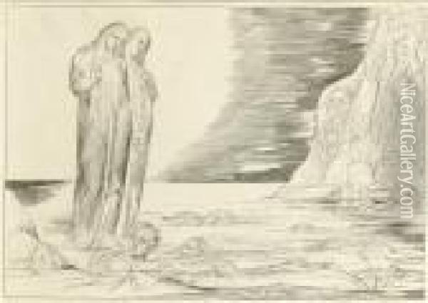 The Circle Of The Traitors: Dante's Foot Striking Bocca Degli Abbate, From Oil Painting - William Blake