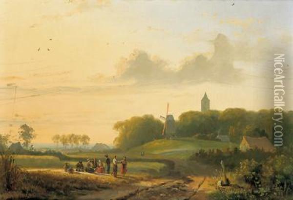 Riposo Sul Campo Oil Painting - Johannes Franciscus Hoppenbrouwers