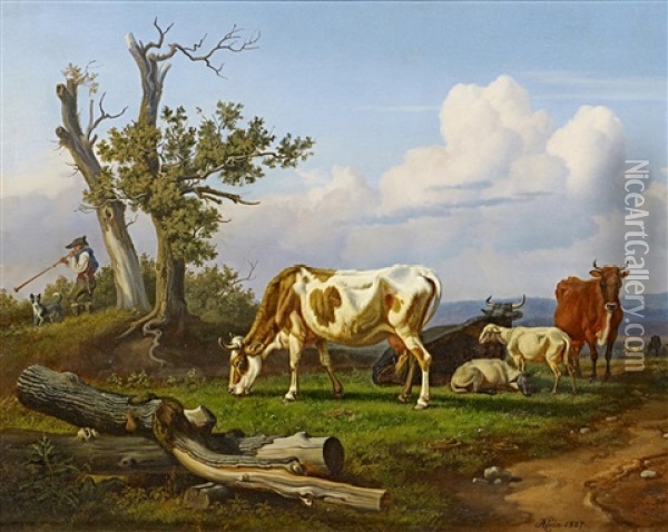 Kuhe Auf Der Weide Oil Painting - Johann Adam Klein