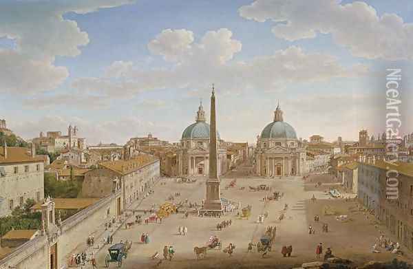 Roma Piazza del Popolo Oil Painting - Hendrik Frans Van Lint