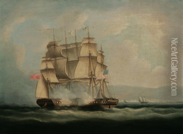 H.m.s. Shannon Boarding The U.s. Ship Chesapeake Off Boston, June 1, 1813 Oil Painting - Thomas Buttersworth