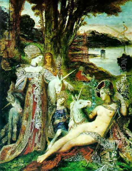 The Unicorns 1887-88 Oil Painting - Gustave Moreau