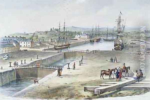 View of the Dock Newport Monmouthshire 1842 Oil Painting - James Flewitt Mullock