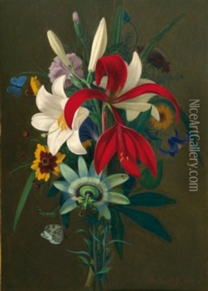 Stillleben Mit Lilien Und Passionsblume Oil Painting - Adolf (Carl) Senff