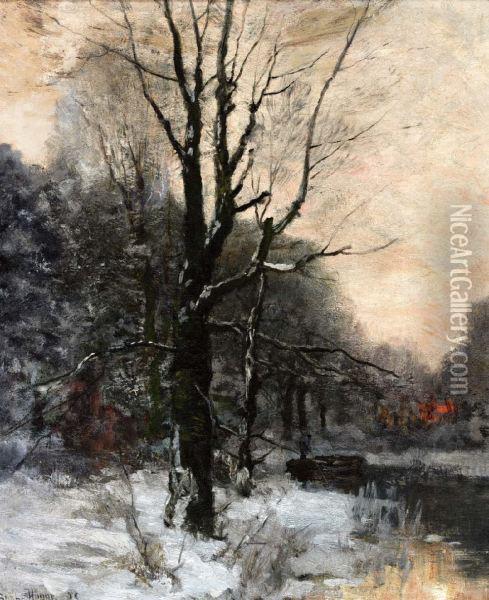 Winters Bos Bij Avondrood Oil Painting - Ferdinand Bernhard Hoppe