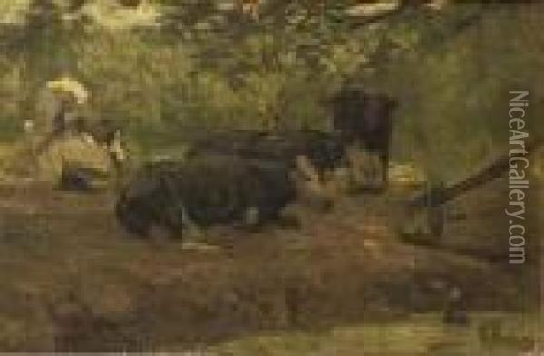 Resting Cows On A Summer Day Oil Painting - Anton Mauve
