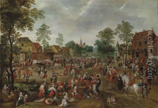 A Village Celebrating The Kermesse Of Saint George Oil Painting - Marten van Cleve the Elder