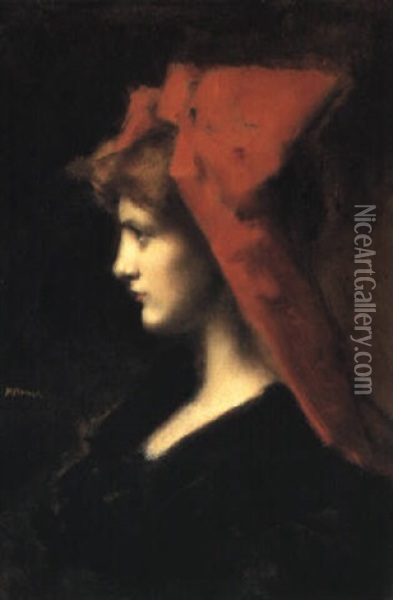 The Red Hat Oil Painting - Jean Jacques Henner