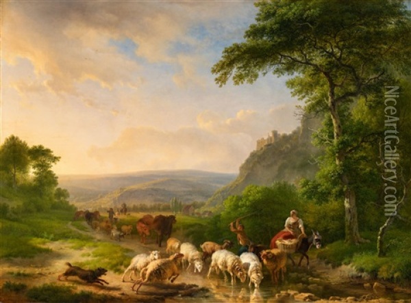 A Romantic Landscape With Shepherds Oil Painting - Balthasar Paul Ommeganck