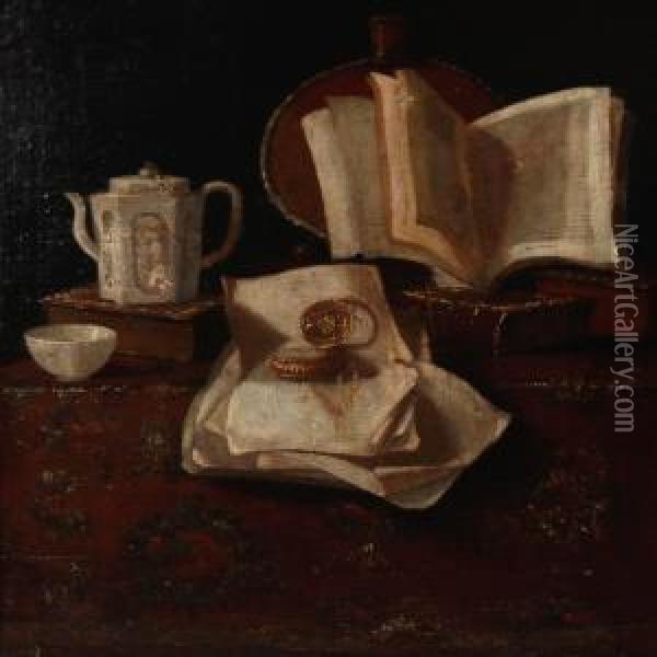Still Life With Books Oil Painting - Pieter Gerritsz. van Roestraten