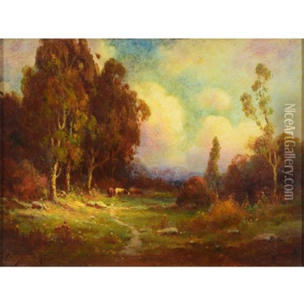 Landscape With Cattle Oil Painting - Alexis Matthew Podchernikoff