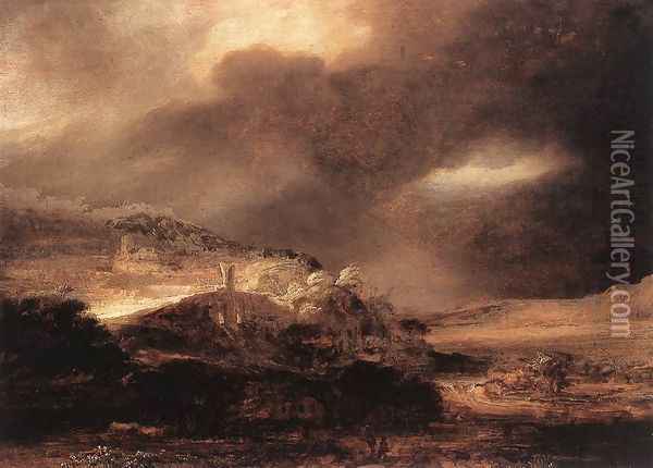Stormy Landscape c. 1638 Oil Painting - Rembrandt Van Rijn