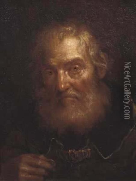 Ritratto Di Vecchio Con Moneta Nella Mano Oil Painting - Giuseppe Nogari