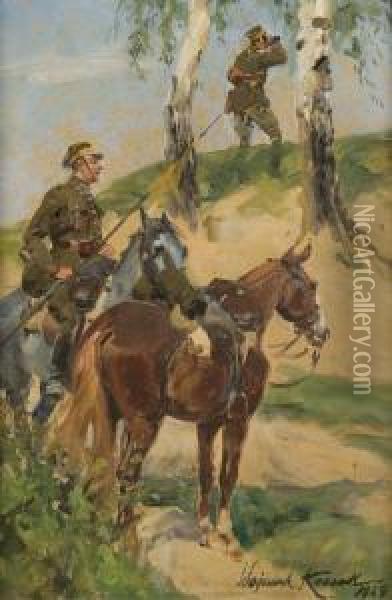 Lancers Patrol Oil Painting - Wojciech Von Kossak