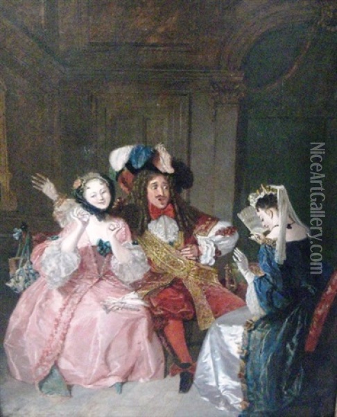 Scene From Moliere's Comedy, Les Precieuses Ridicules Oil Painting - Alfred Edward Chalon