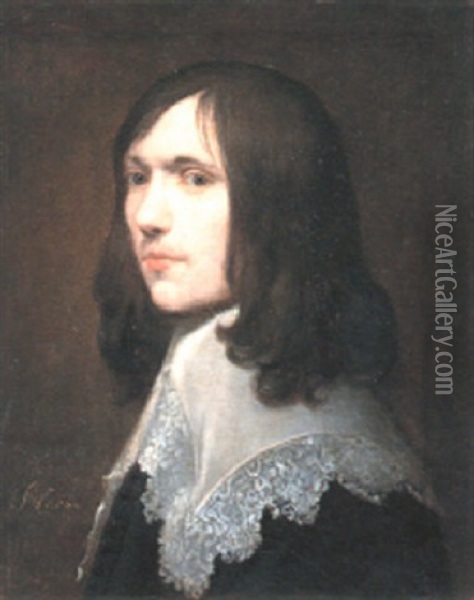 Portrait Of A Gentleman, Bust Length, Wearing Lace Trimmed Collar Oil Painting - Pieter Nason