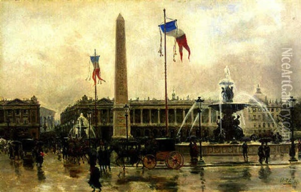 A View Of The Place De La Concorde Oil Painting - Ulpiano Checa Sanz