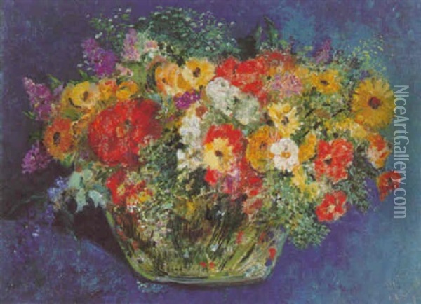 Blumenstrauss In Einer Glasschale Oil Painting - Emil Orlik