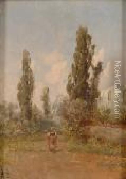 Suditalienische Landschaft Mit Landfrau. Oil Painting - Johann Jungblutt