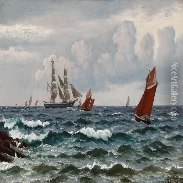 Boats And Ships Near A Coast Oil Painting - Christian Vigilius Blache