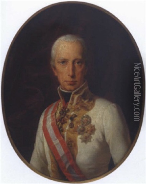 Kaiser Franz I. Von Osterreich, Portrat Des Kaisers In Feldmarschallsuniform Mit Ordensschmuck Oil Painting - Leopold Kupelwieser