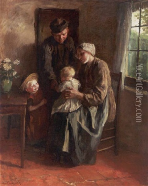 Playing With Baby Oil Painting - Albert Johan (Jan) Neuhuys