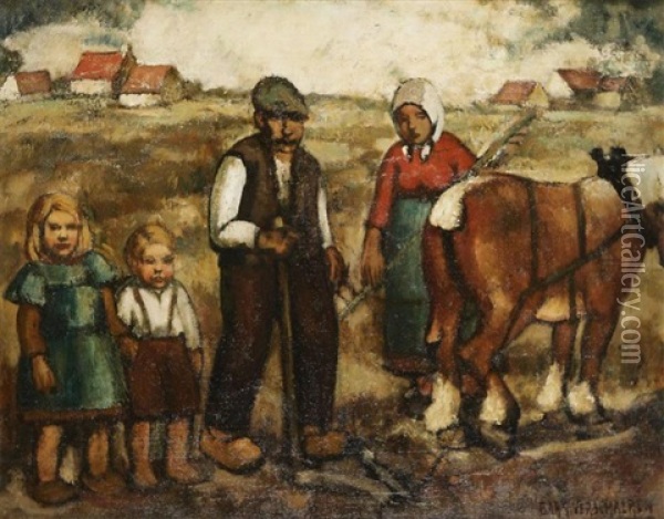Farmer's Family At The Field Oil Painting - Barth Verschaeren