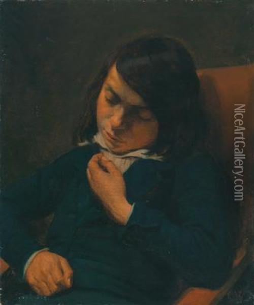 Attributed Portrait Of A Contemplative Boy Oil Painting - Gustaaf Wappers