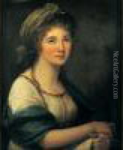 Portrait De Jeune Femme Au Turban. Oil Painting - Marie-Victoire Lemoine