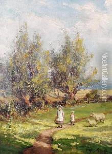 Children On A Country Lane Oil Painting - Frederick Stead