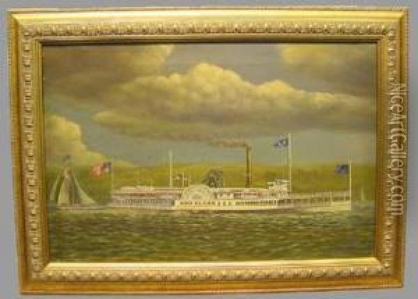 The Steamboat 'sam Sloan'
Initialed Oil Painting - James Bard